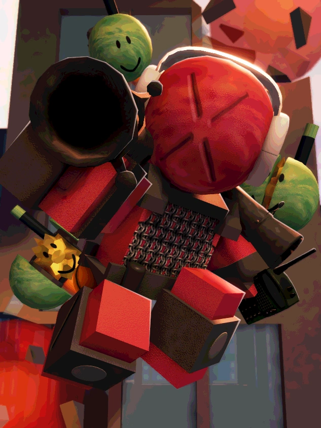 Die of Death Killdroid green robot render, CRT head with binary code, Roblox game screenshot